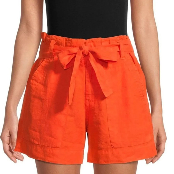 Joie Daynna Orange Paper Bag Shorts in Papaya - Picture 1 of 9